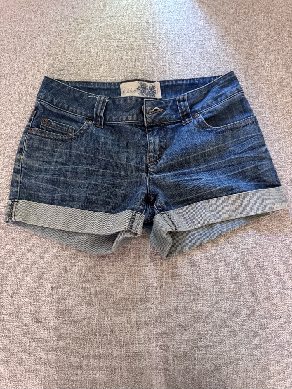 Vintage Y2K Chloe Dark Blue Rolled Hem Denim Shorts